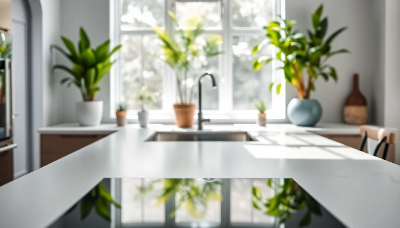 Showcase Porcelain Worktops in a modern kitchen setting with sleek design and natural lighting.