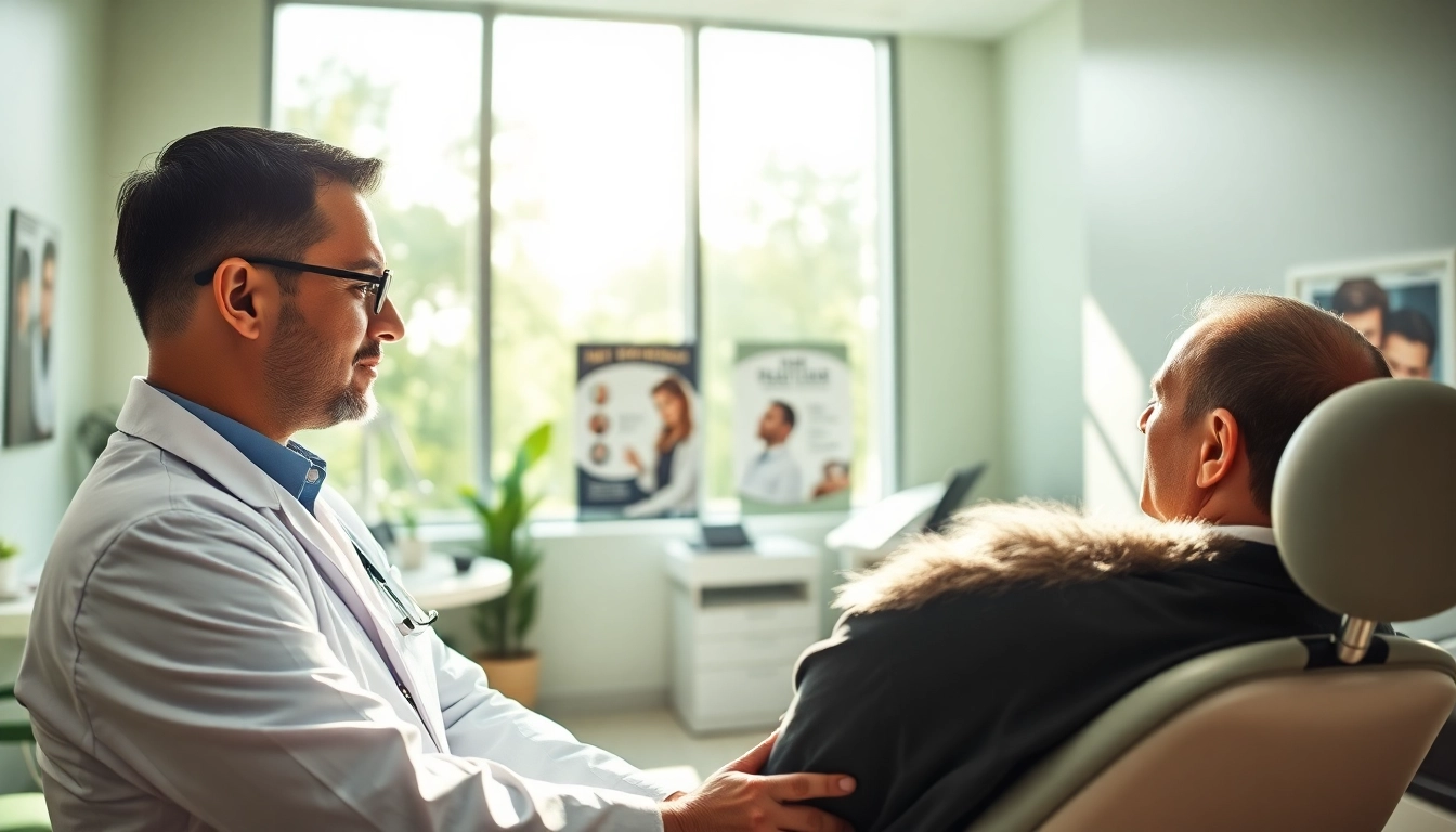 Patient receiving expert advice on hair transplant turkey in a welcoming clinic environment.