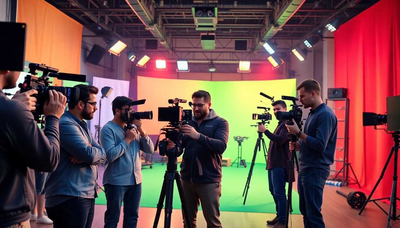 Video Production Company Calgary showcasing a professional film team collaborating in a vibrant studio.