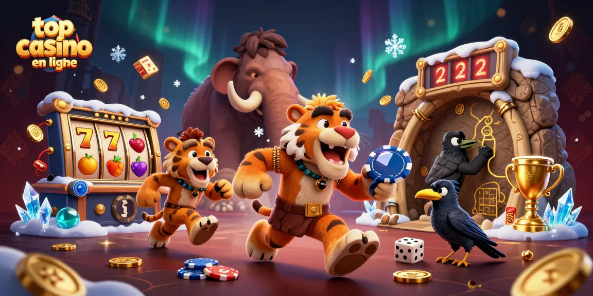 Découvrez le top casino en ligne avec une illustration de personnages s'amusant dans un environnement de jeu dynamique.