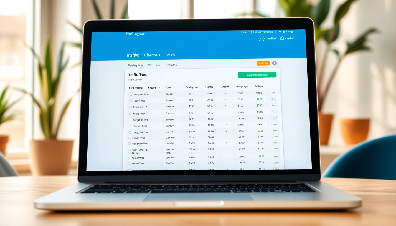 Check pending fines using https://finecheck.cy on a sleek, professional laptop interface.