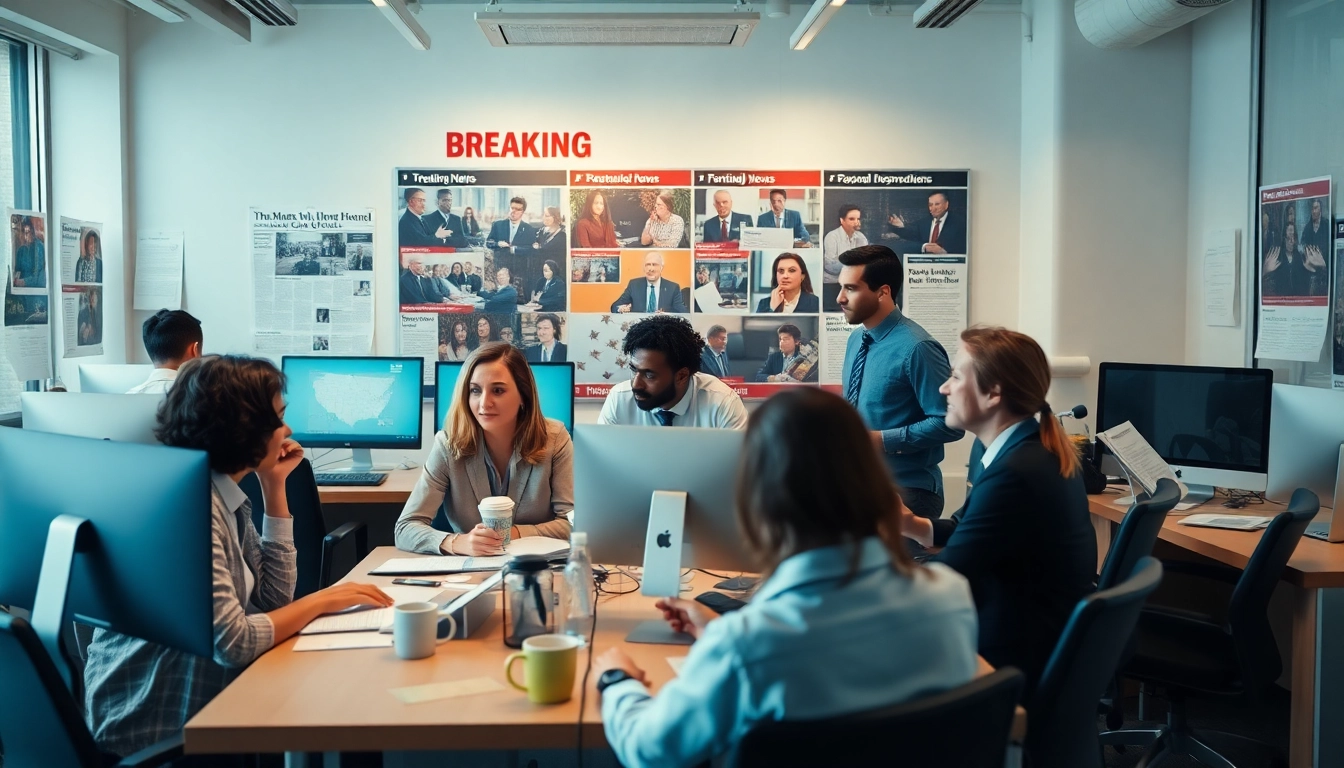 Capture the essence of thephoenixnewspaper with busy journalists collaborating in a vibrant newsroom.