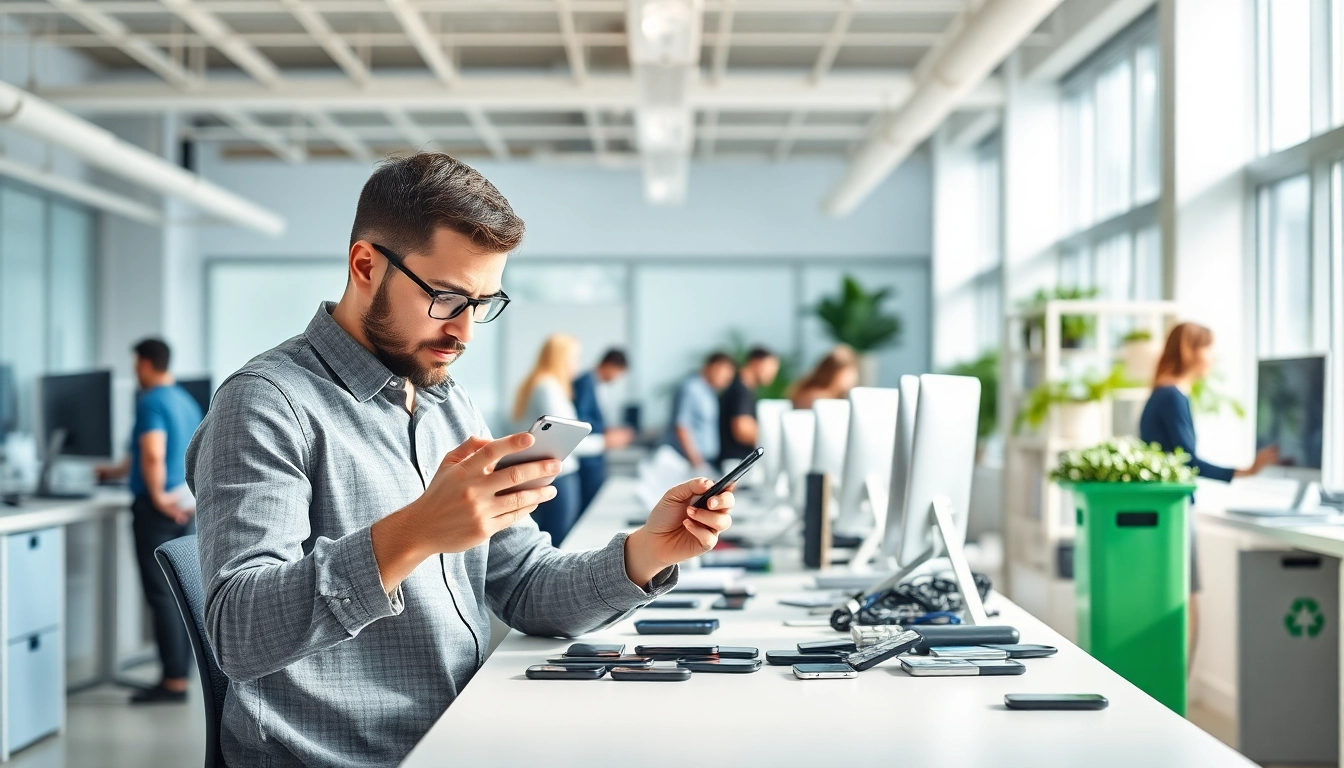 Sell your old phone with expert assistance in a vibrant recycling environment.