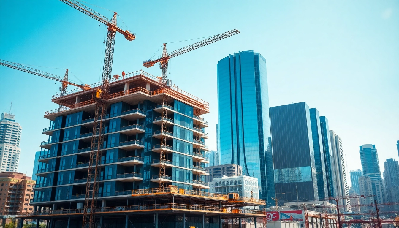 Visual representation of Real Estate Development with a modern construction site in an urban landscape.