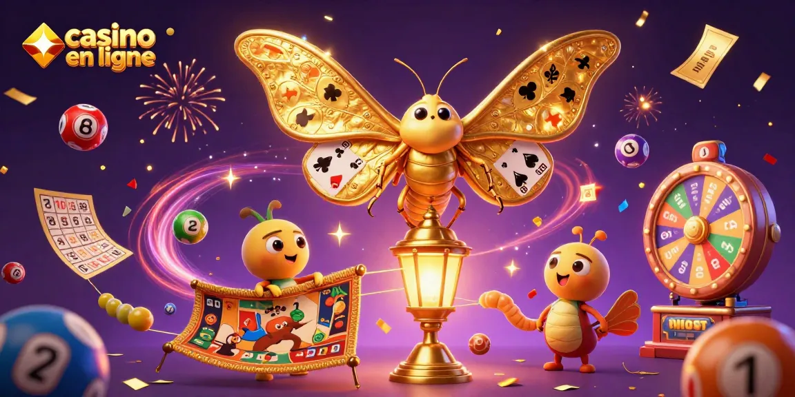 Découvrez l'art vibrant du jeu avec ce casino en ligne captivant présentant des papillons et des éléments de loterie.