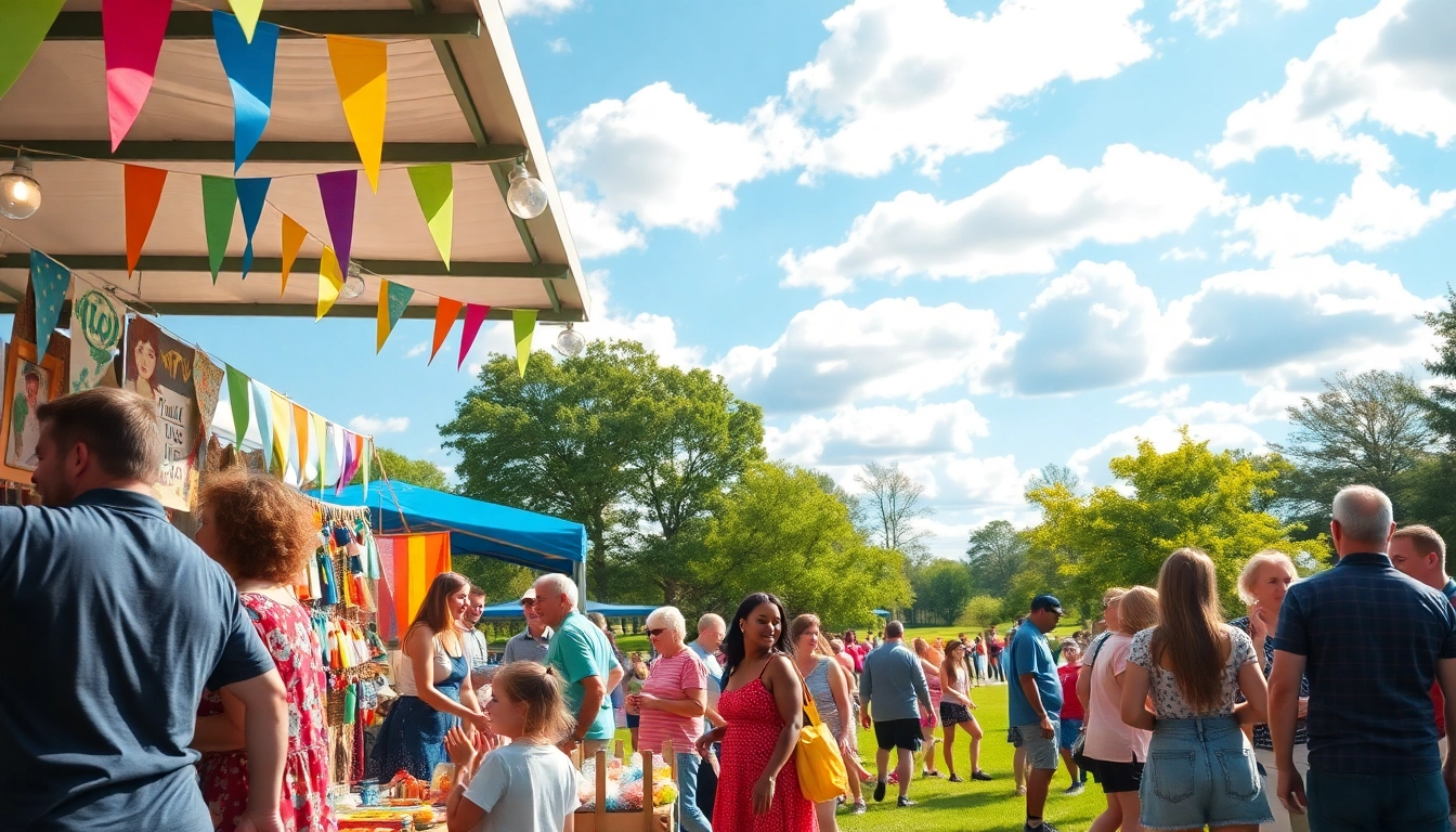 Clarksburg events featuring a lively community gathering with colorful market stalls and joyful interactions.