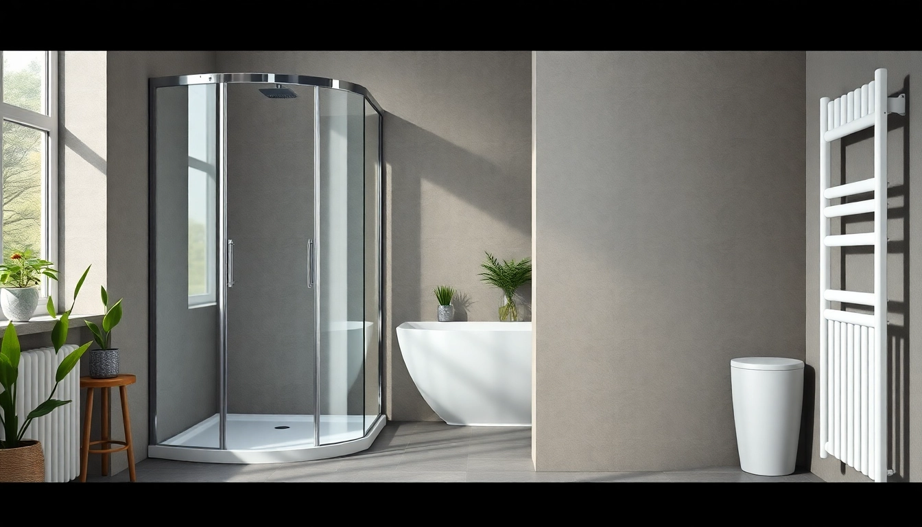 Sicht auf sonni sanitär Produkte in einem modernen Badezimmer mit eleganten Duschkabinen.