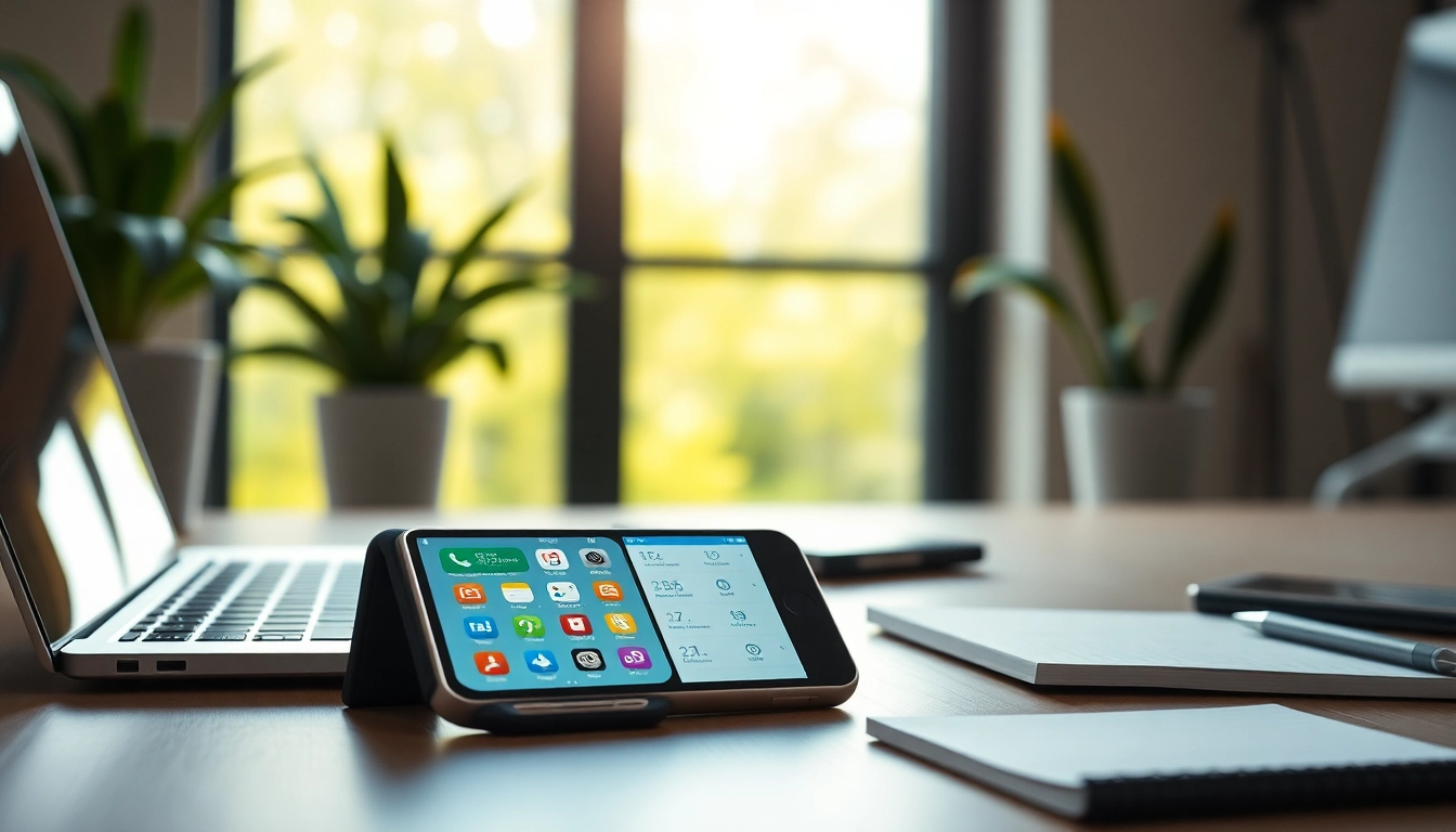 Showcase of mobile apps on devices highlighting usability and design in a professional workspace.