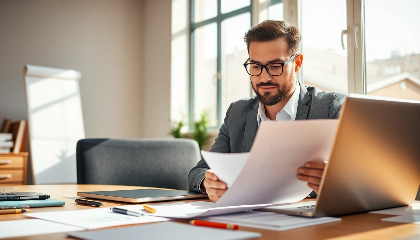 Enhance Proposal Writing and Management skills with a focused consultant reviewing documents at a creative workspace.