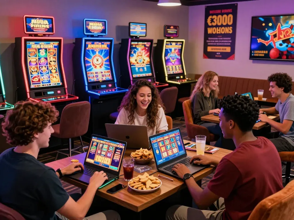 Enjoying the excitement of casino spin panda gaming night with friends in a colorful, lively atmosphere.