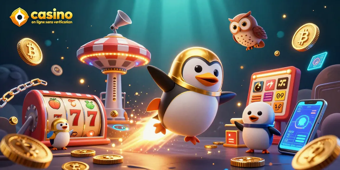 Jouez au casino en ligne sans vérification avec ce pingouin doré dynamique galopant à travers l'espace.