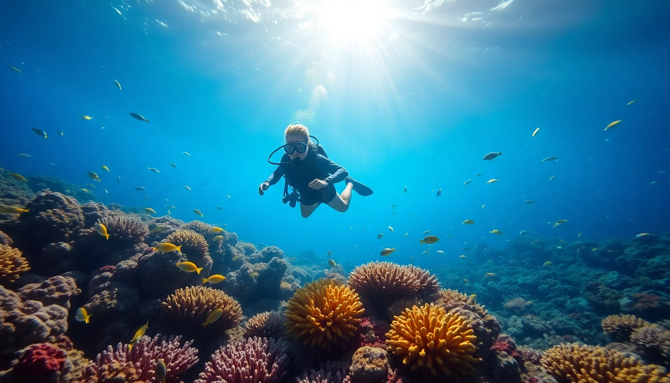 Tauchen Lernen unter Wasser mit bunten Korallen und vielfältigem Meeresleben.