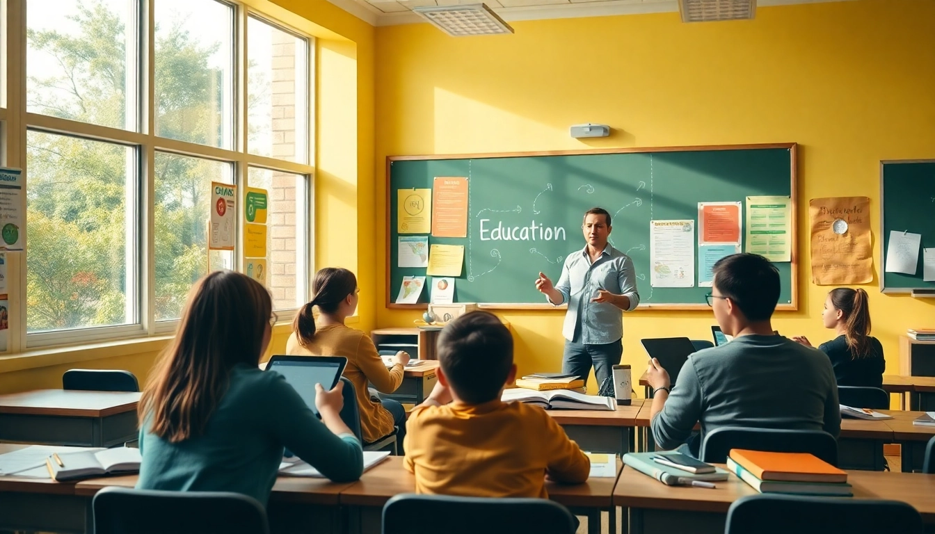 Engaging classroom scene showcasing Education with active participation and vibrant learning materials.