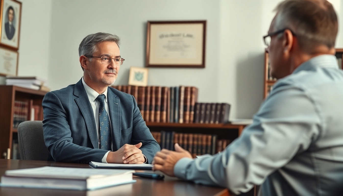 Consultation between an Asheville criminal defense lawyer and a client in a law office setting.
