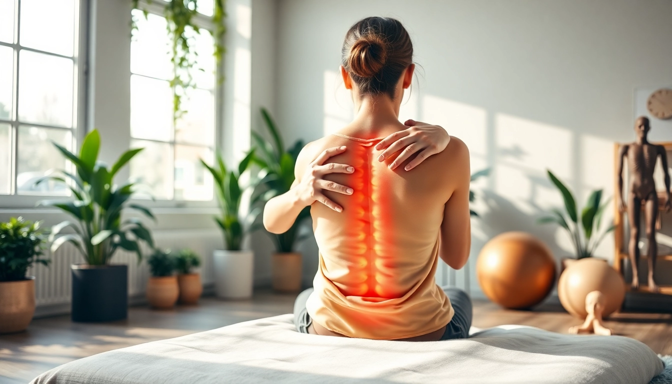 Showcasing a natural back pain solution through therapeutic techniques in a serene clinic.