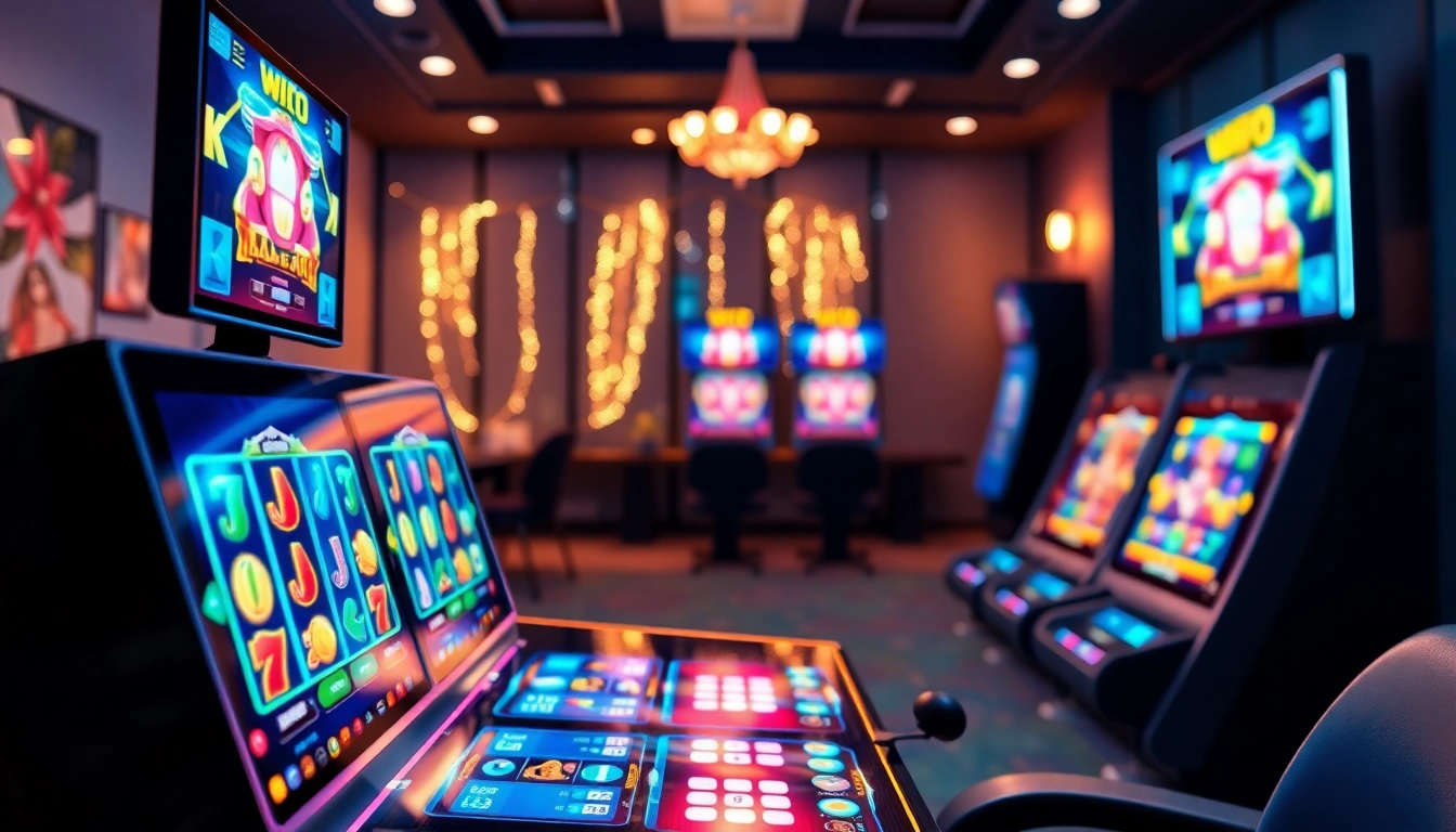 Menampilkan permainan petanitoto dengan ikon slot yang berwarna-warni dan suasana gaming yang modern.