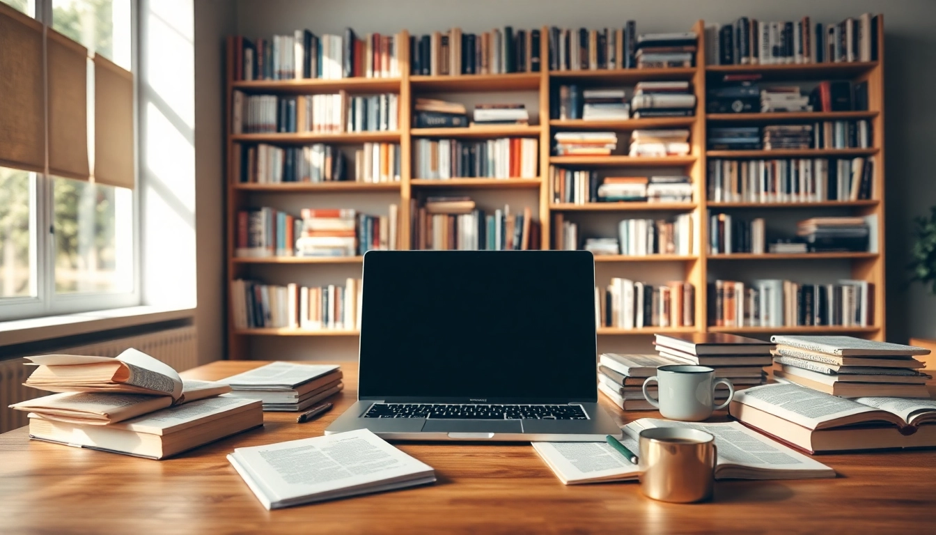 Engaging workspace view featuring https://editorial.com.ua on a laptop amidst books and notes.