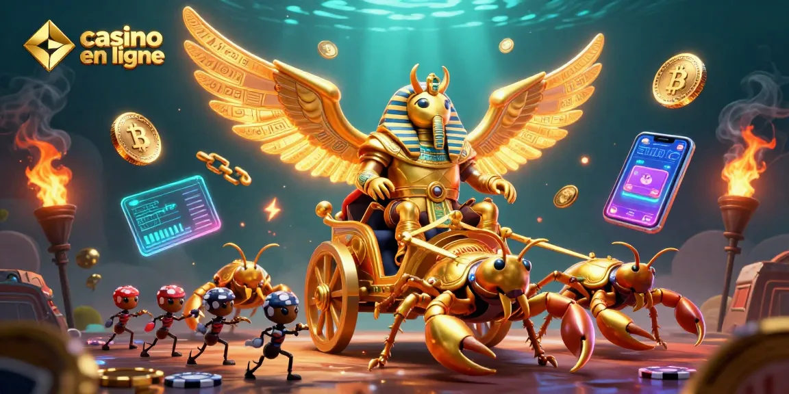 Découvrez les jeux de casino en ligne avec un scarabée d'or et des éléments de crypto-monnaie.