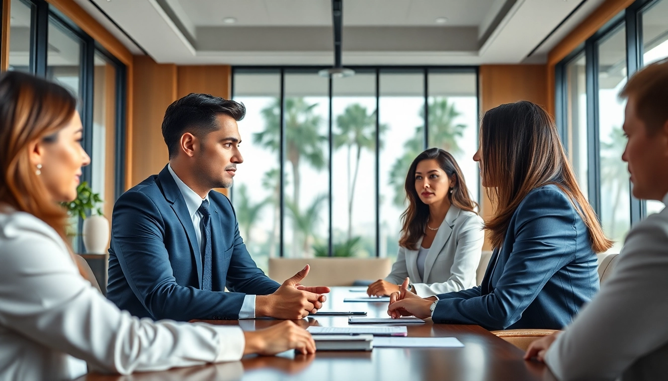 Engaging Miami divorce lawyers assisting clients in a professional law office setting.