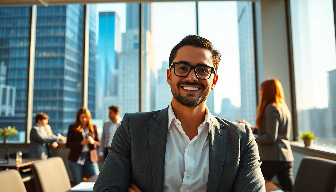 Search for jobs new york in a vibrant, professional office setting with colleagues collaborating.