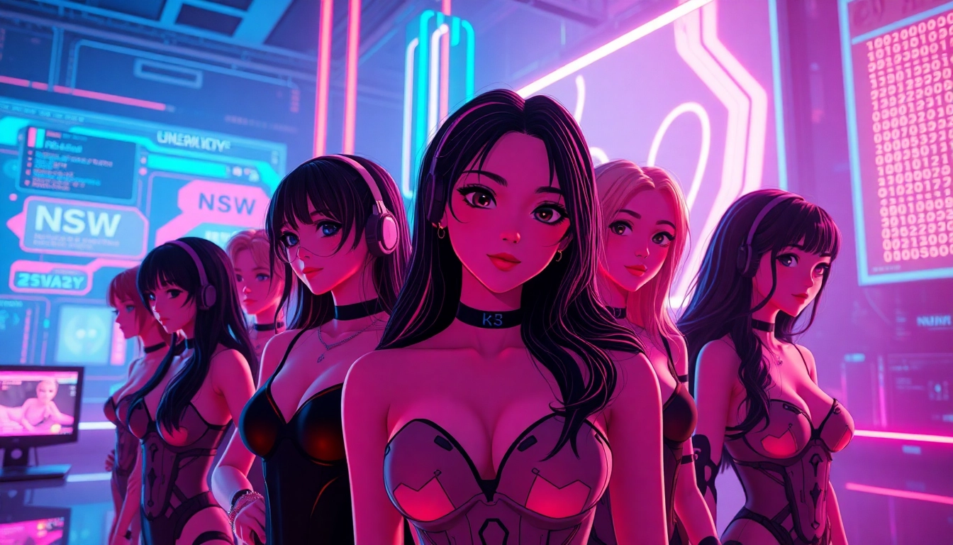 Exploring diverse nsfw ai girlfriends through vibrant digital avatars in a futuristic tech landscape.