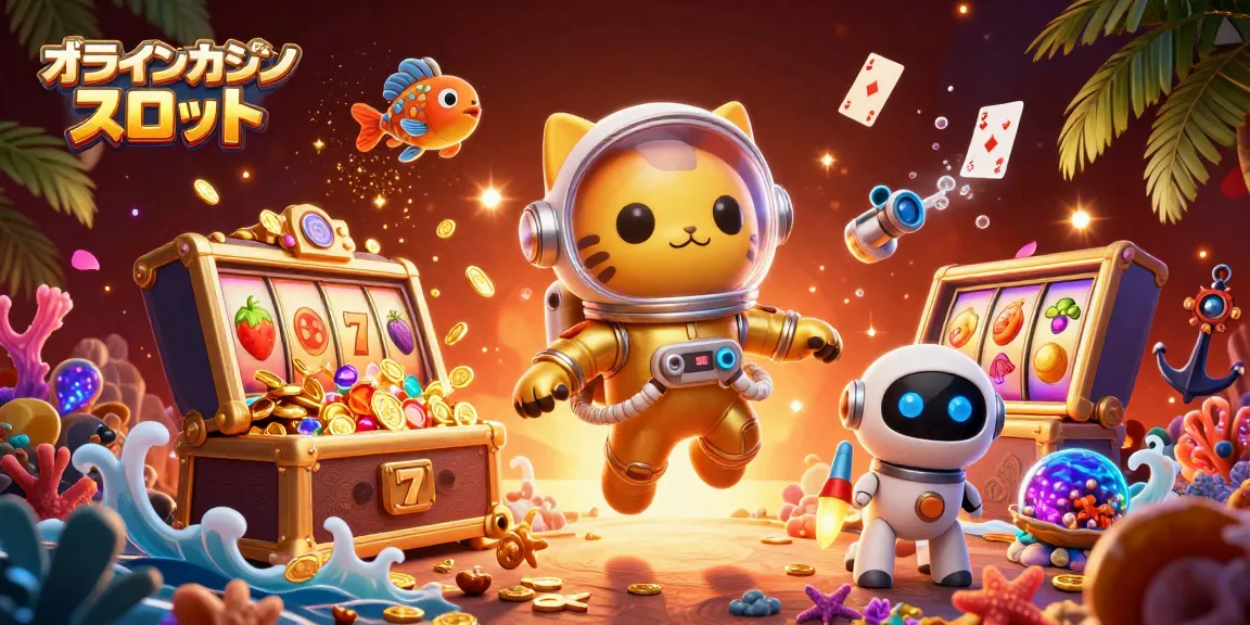 オンラインカジノ スロットのスロットマシンと宇宙のキャラクターが豊かなシーンで浮遊します。