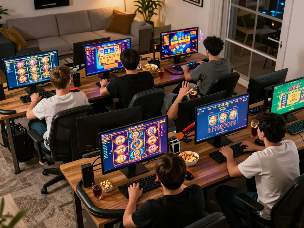 Engaging online gaming session with players enjoying link slot gacor experience on multiple screens.