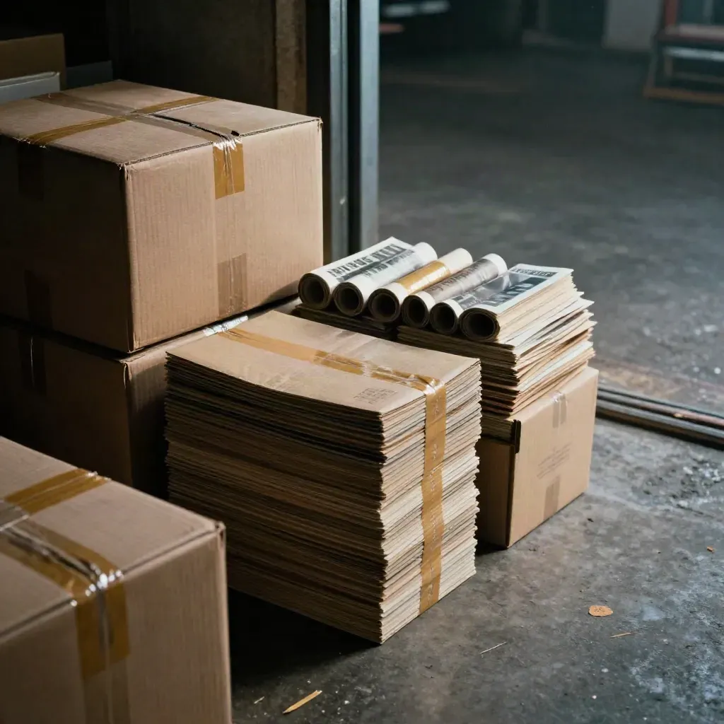 Zines and cartons in a dim dock room as the last parcel lands at closing.