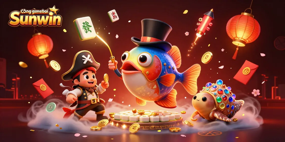 Experience the excitement of Cổng game bài đổi thưởng Sunwin with glowing treasures and animated characters.
