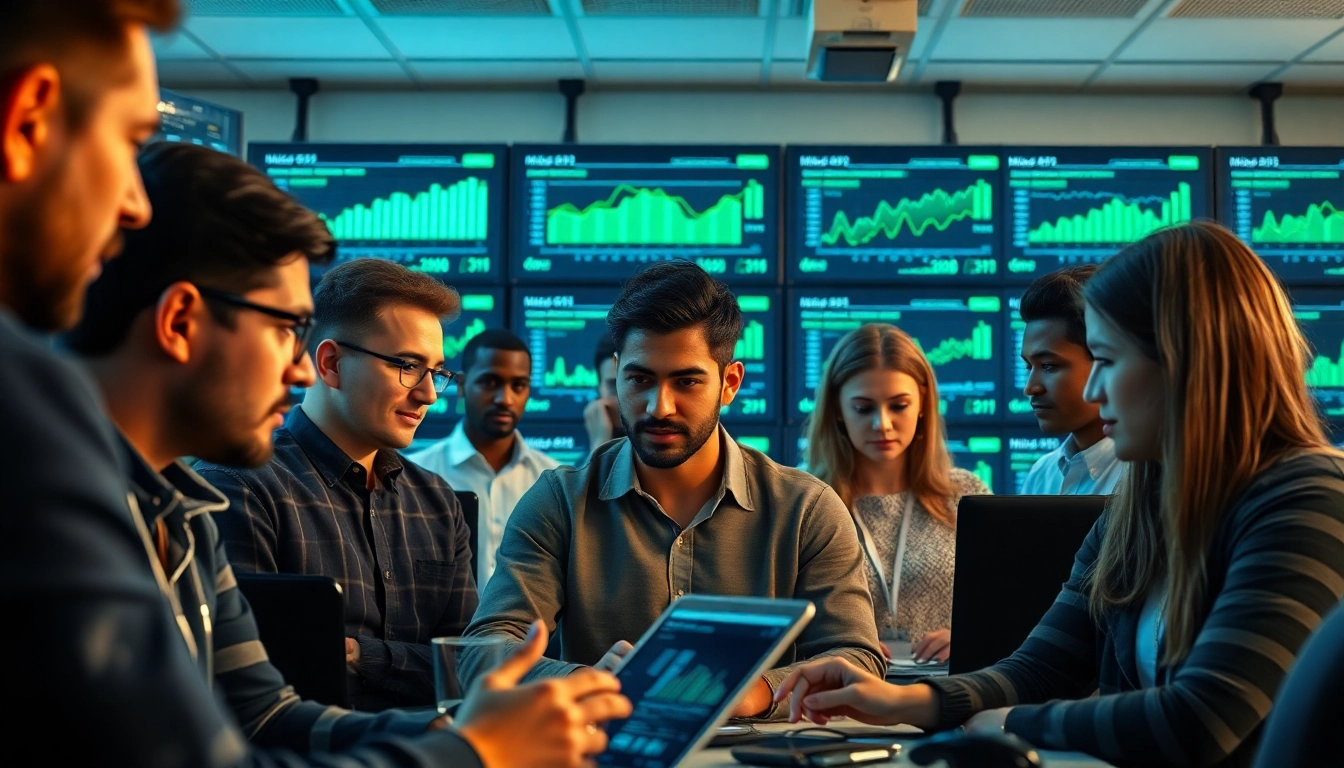 Individuals engaged in cloud crypto mining with advanced technology and renewable energy visuals.
