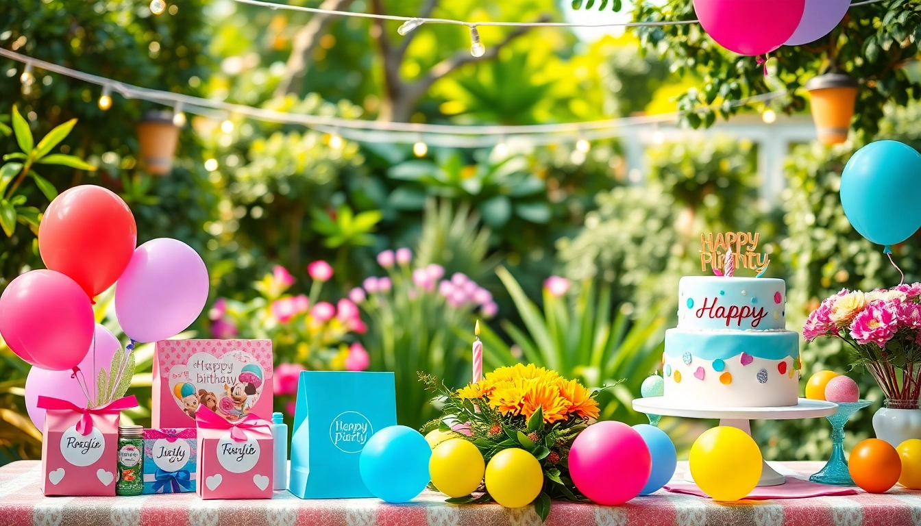 Celebrate with a vibrant customizable birthday party setup featuring personalized decorations and supplies.