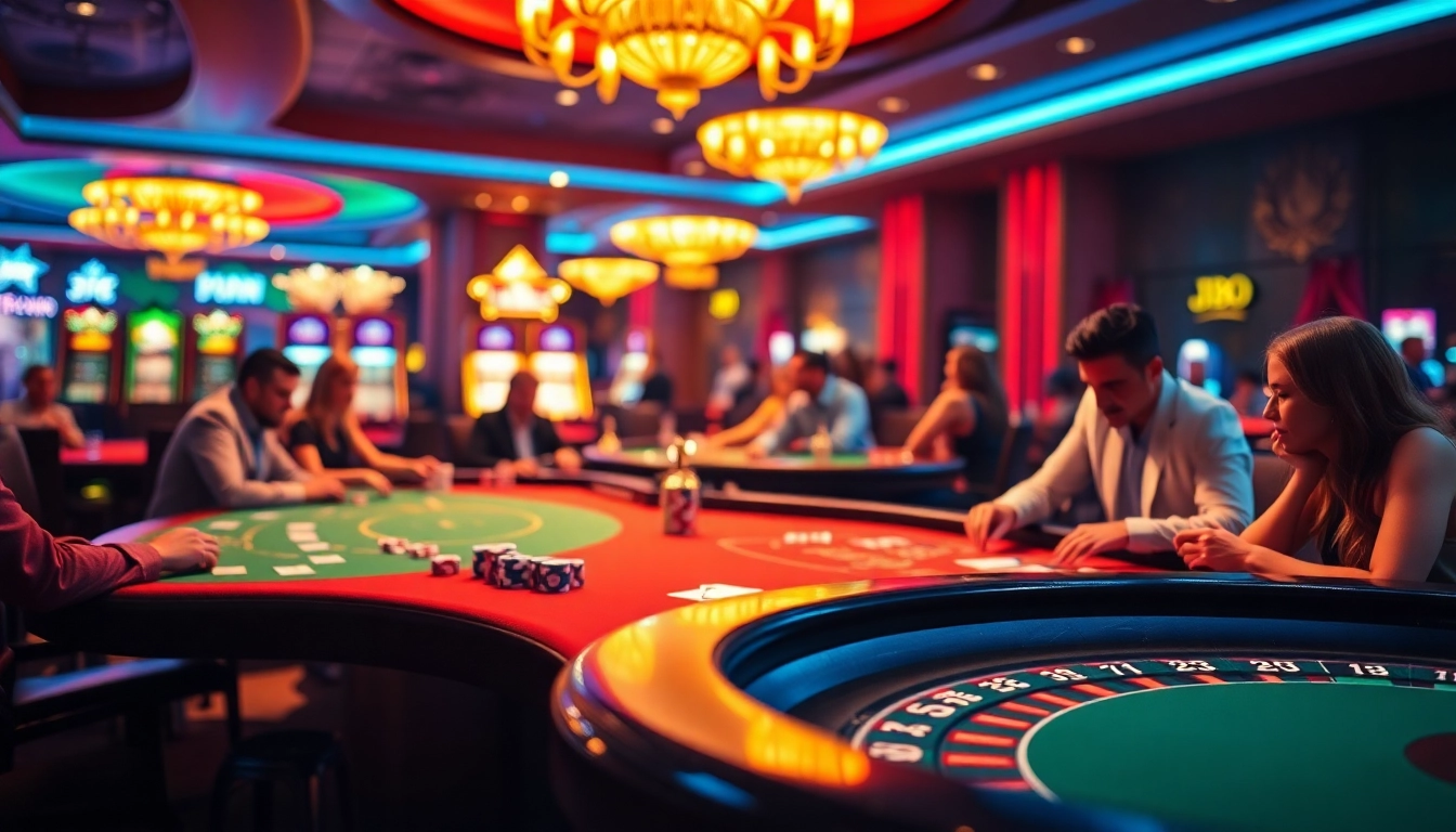 Experience the excitement of JBO at a lively casino night with poker, slots, and roulette.