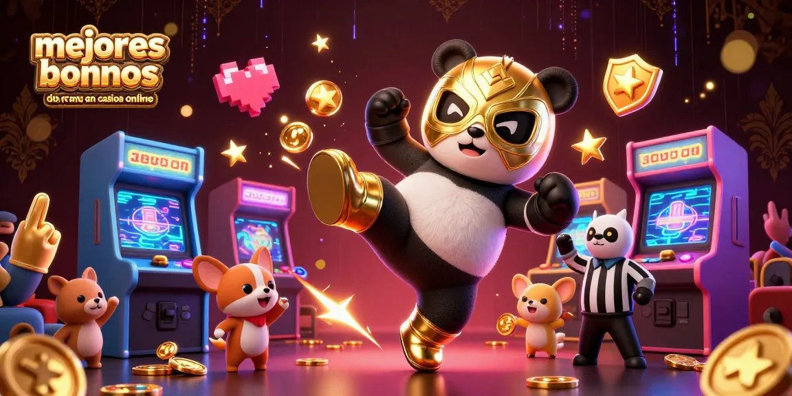 Mejores bonos de recarga en casinos online con panda luchador y referee chihuahua animando el juego