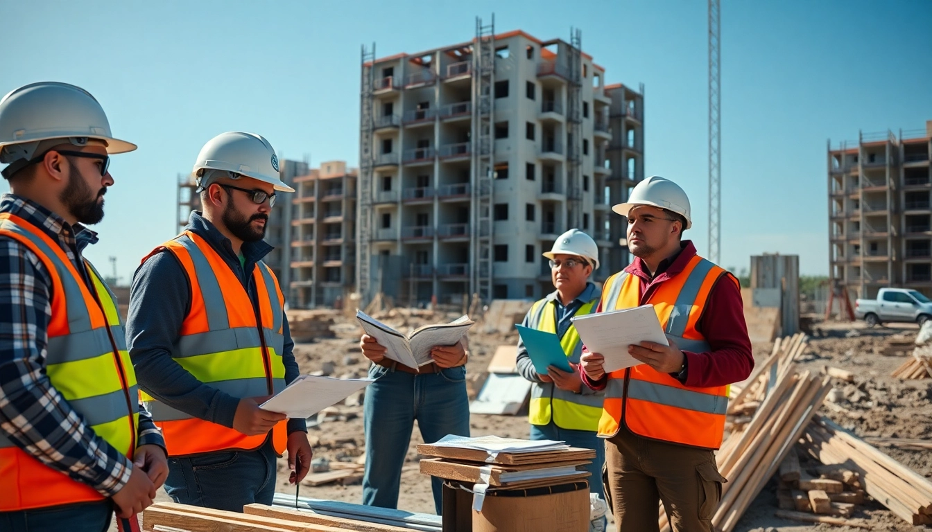 Construction workforce training session with workers using tools and materials on-site.