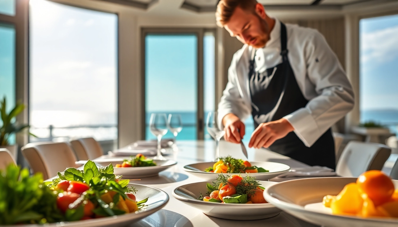 Private chef Sint Maarten creating a gourmet meal in a stunning villa setting.