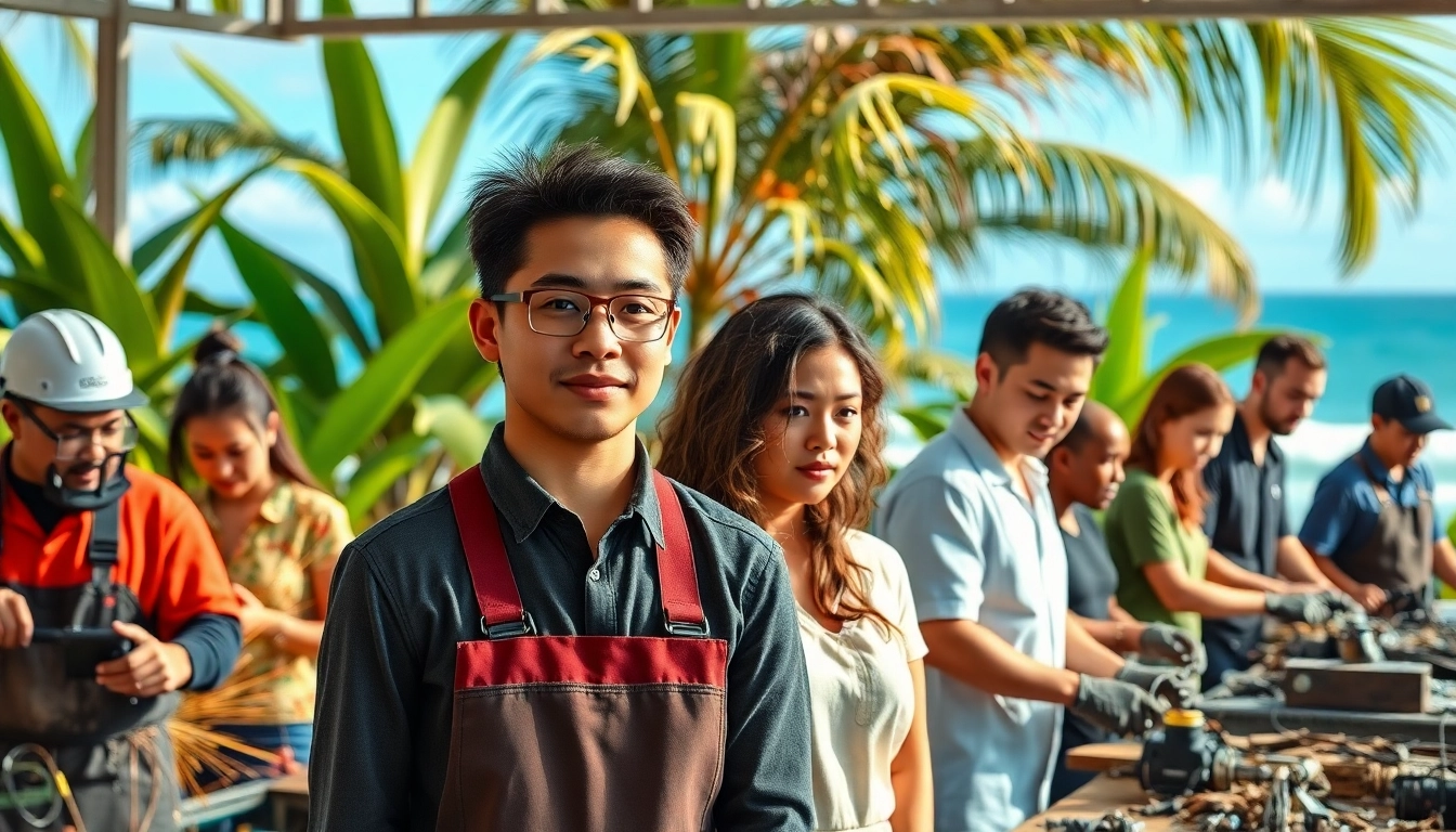 Students practicing skills at trade schools in Hawaii, showcasing diverse training environments.