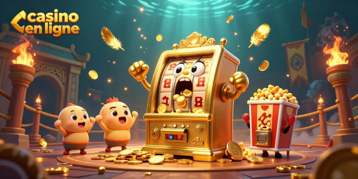 Machines à sous gagnantes avec un jackpot dans un casino en ligne animé, pièces dorées fusant.