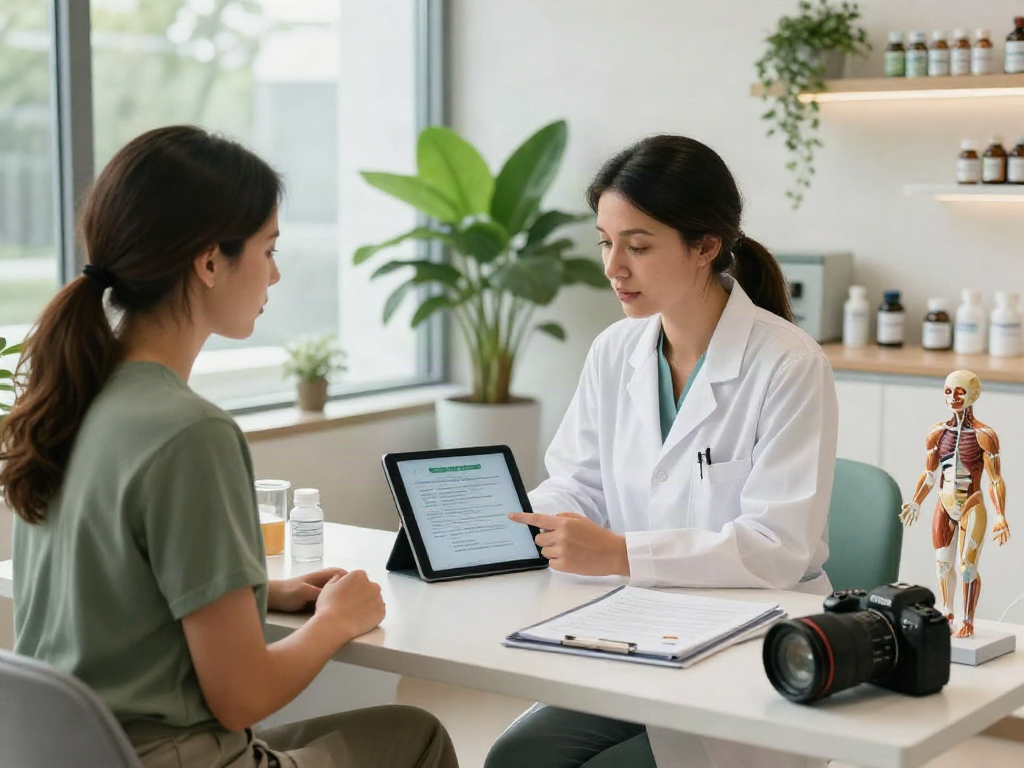 Consulting with a peptide supplier near me in a modern wellness clinic.