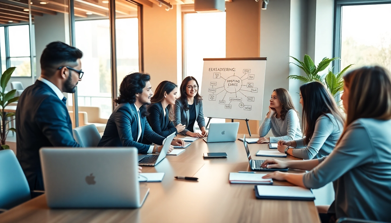 Showcasing founder leadership insights through diverse professionals collaborating in an inspiring office.