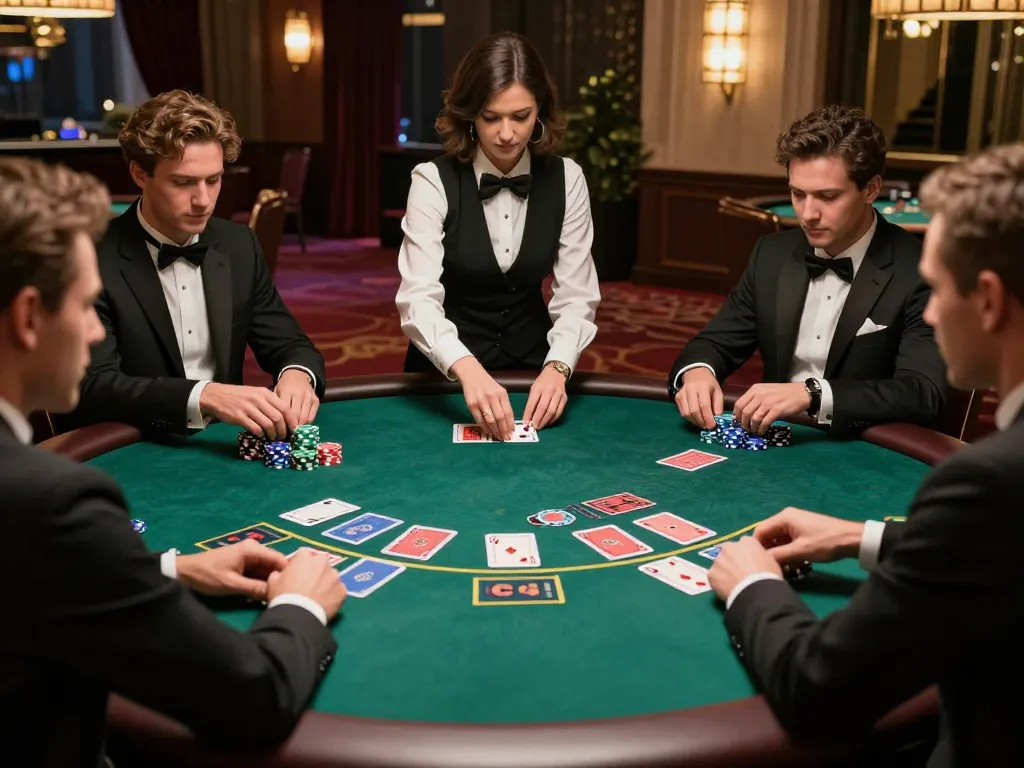 Elegant baccarat table scene featuring players engaged in the thrilling game of 바카라사이트 in a luxurious casino atmosphere.