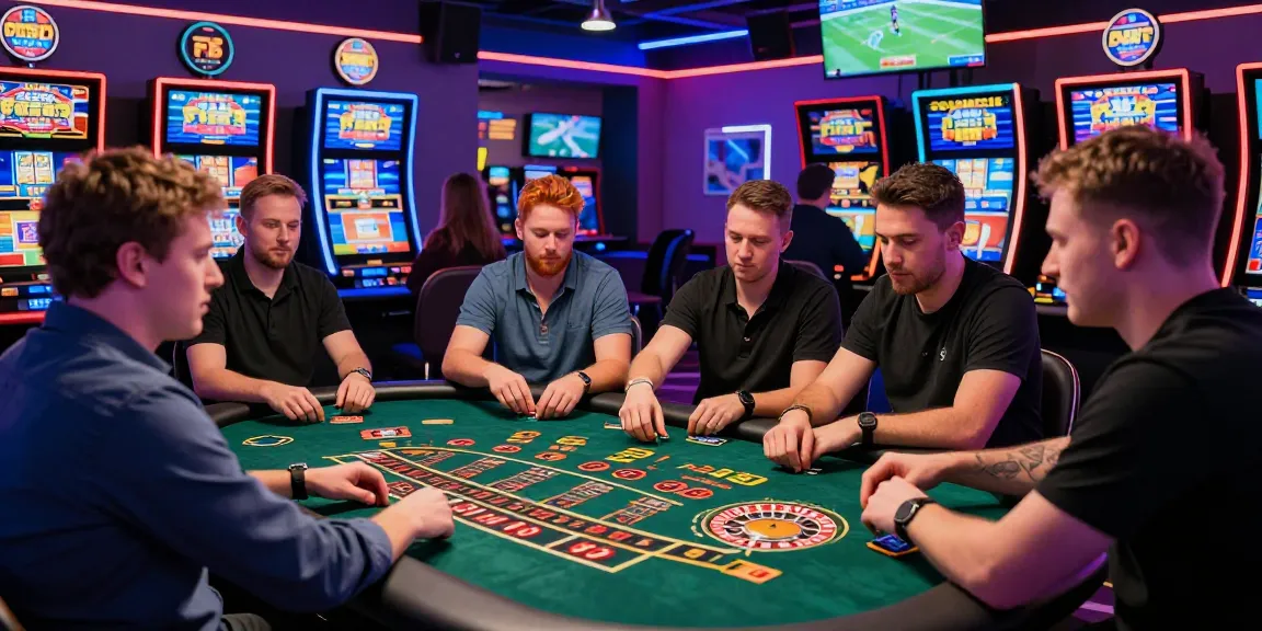 Exciting scene at uk credit card casinos with players enjoying roulette and blackjack games, showcasing vibrant atmosphere and credit card options.