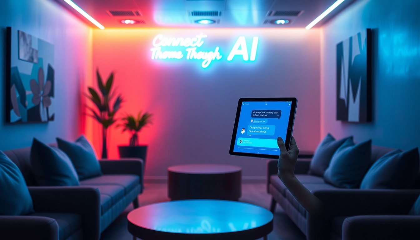 AI chatbot interface in a cozy lounge, highlighting the concept of sex AI interactions.