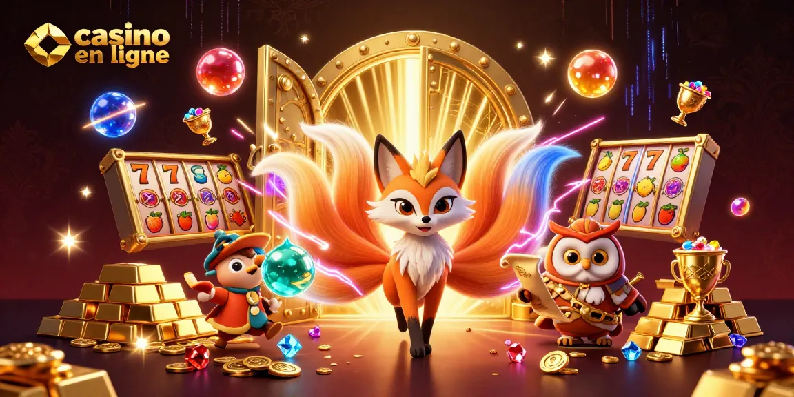 Profitez d'une expérience immersive au casino en ligne avec des personnages animés et des éléments riches tels que des rouleaux de machines à sous.