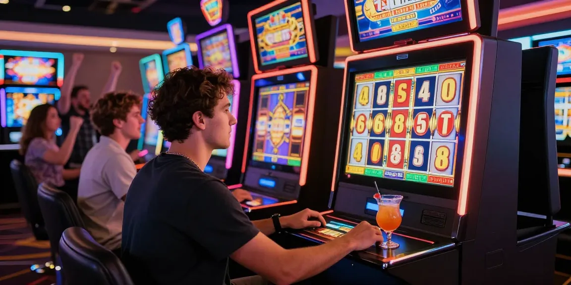 Player enjoying slot88 at a vibrant casino, surrounded by bright lights and friends.