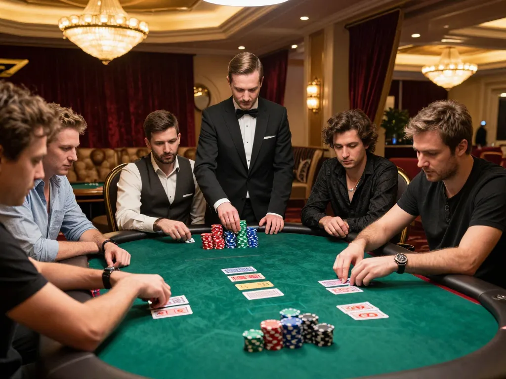 Players engage in high-stakes poker at luxury casino, winstrike69 highlights strategic gameplay.