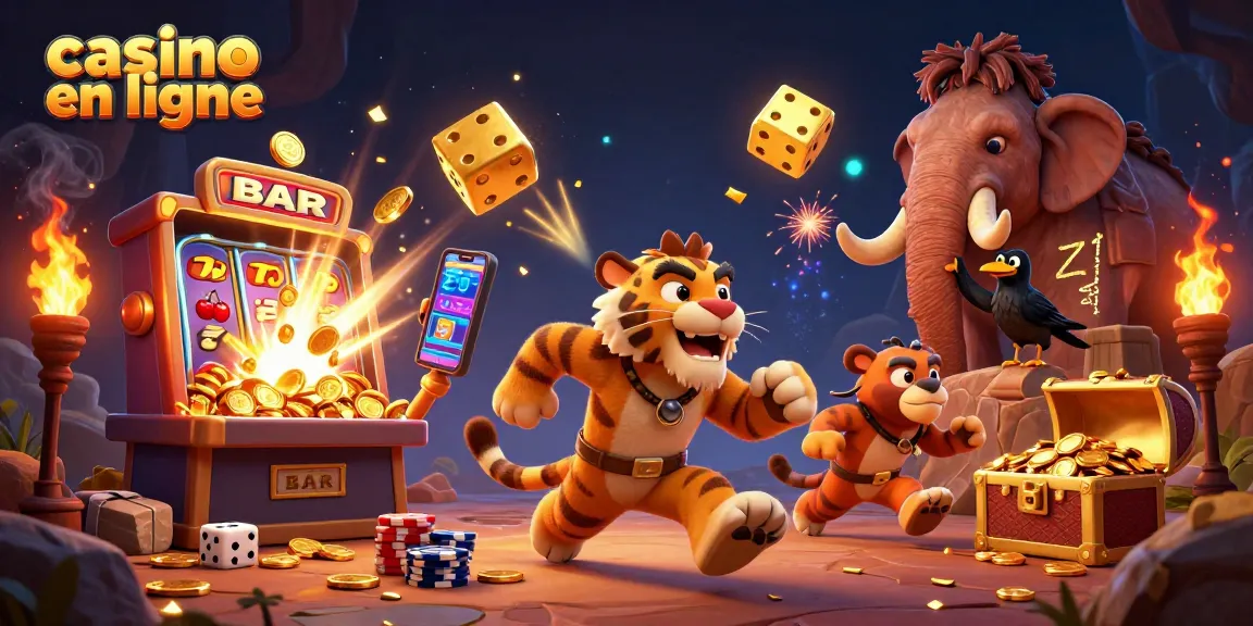 Faites des paris explosifs au casino en ligne avec une scène animée de jeu préhistorique.
