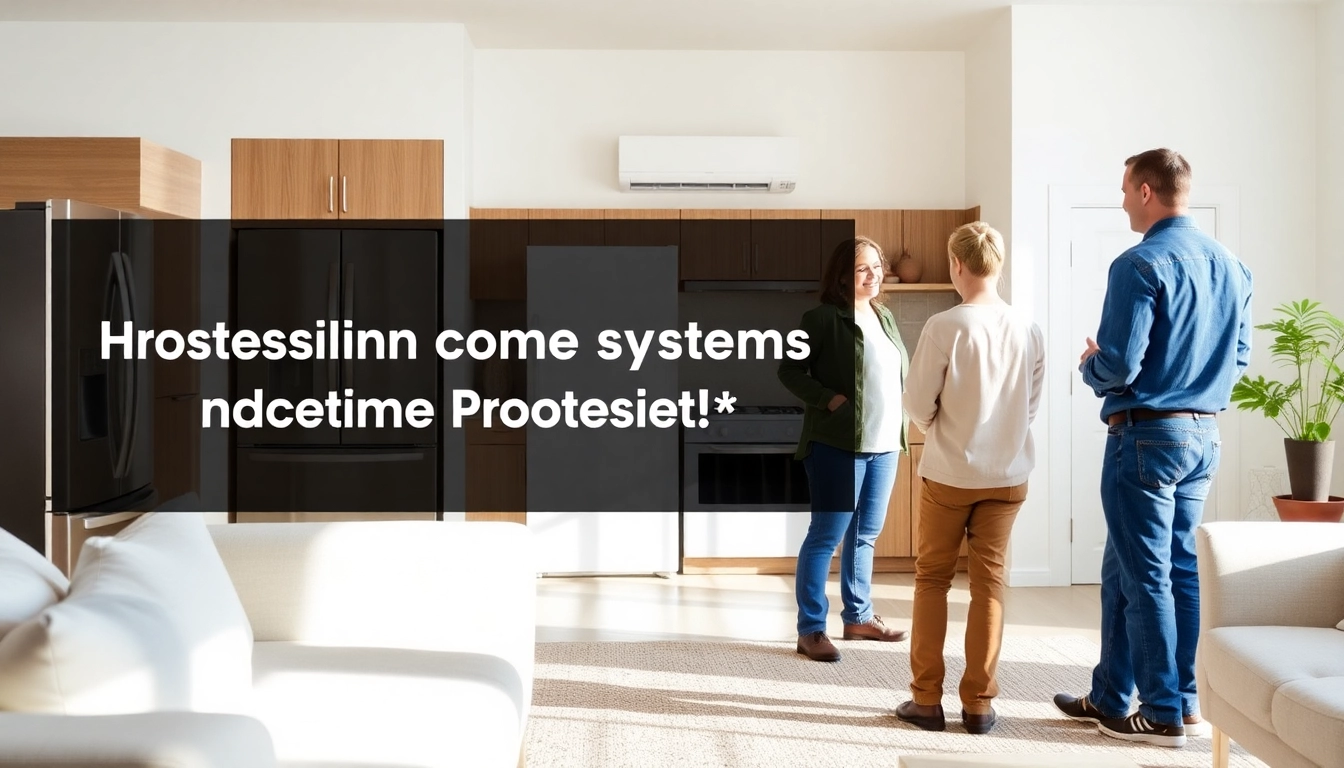 Showcasing home systems and appliance protection in a modern living room with appliances and reassurance.