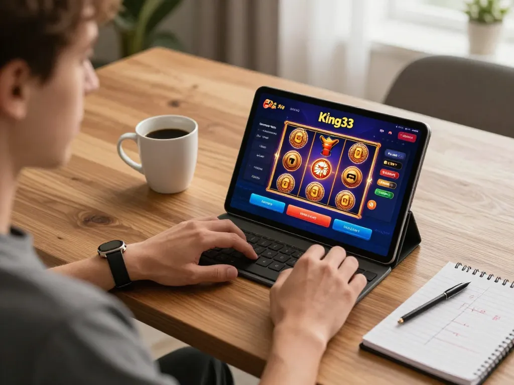 Exciting moments at king33 with dynamic online gaming seen on a tablet, showcasing the thrill of casino betting.