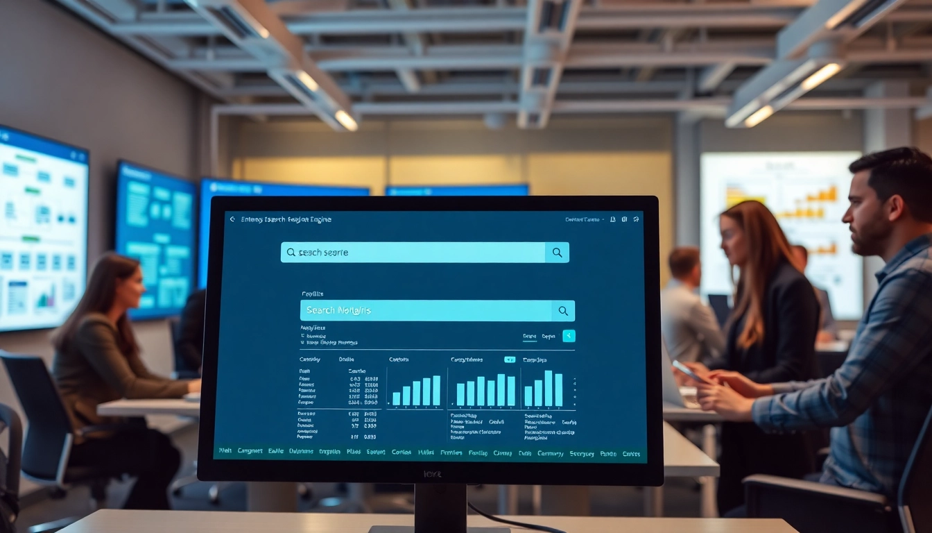 Engaging digital interface for an enterprise search engine in a collaborative office setting.