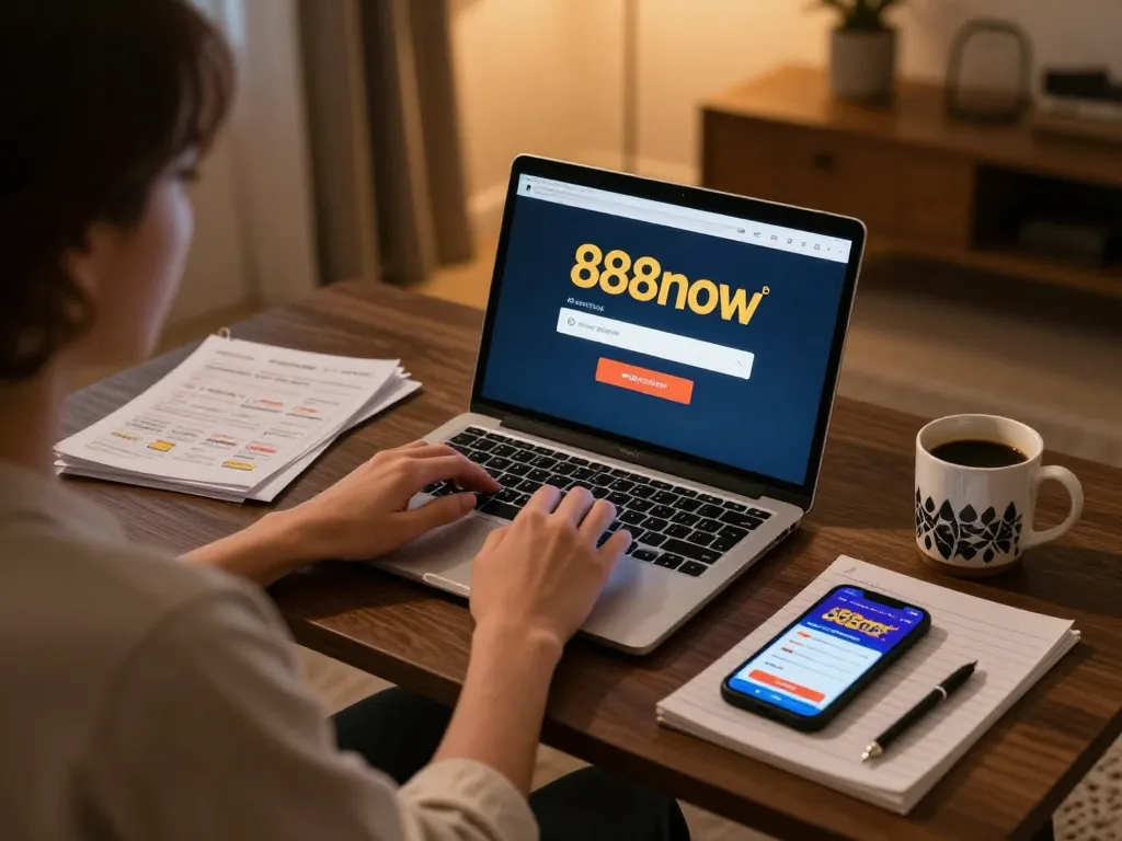 Accessing 888now đăng nhập on a laptop for an online casino gaming experience with strategic settings.